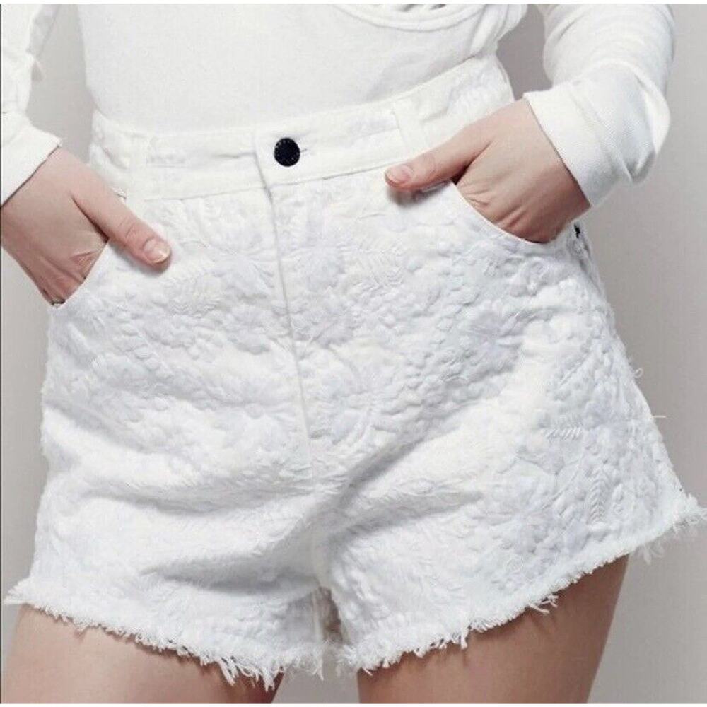 Free People White Etienne Field Ultra High Rise Embroidered Shorts 30